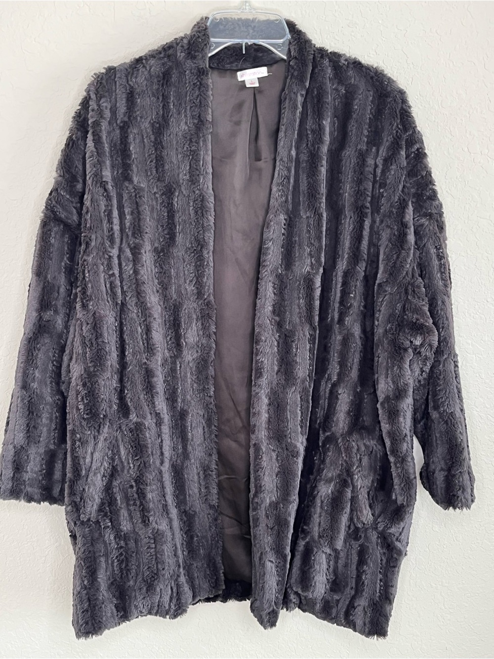 Xhilaration Plush Faux Fur Open Robe Cardigan - Dark Gray